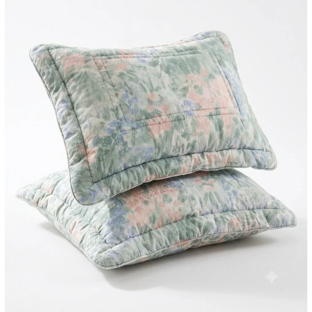 Vintage‎ Croscill Floral Watercolor Quilted Pillow Shams Set of 2 Muted Cotswold